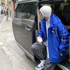 克莱因蓝外套男中性风宽松抽绳装饰连帽大码M-5XL夹克男JK7569P75，男装夹克，星座227-7