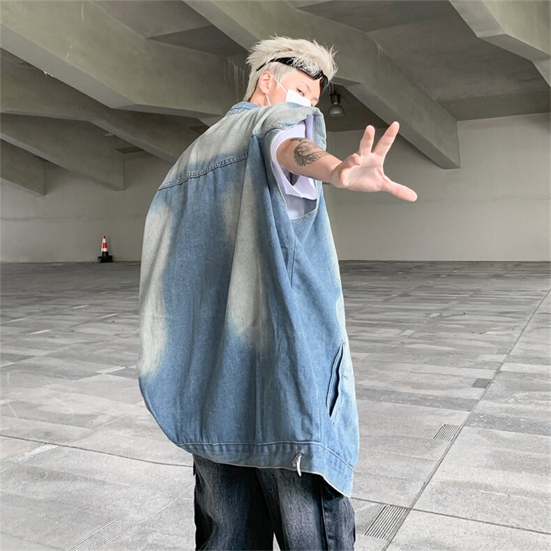 叠穿夏复古水洗牛仔马甲垫肩外套男拉链设计感无袖上衣MJ611-P60,女装短外套,星座302B-2