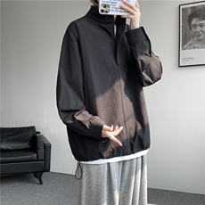 时尚立领棒球服衬衫韩版户外宽松抽绳防晒外套衬衫男冲锋衣P42，男装防晒衣，电商B319