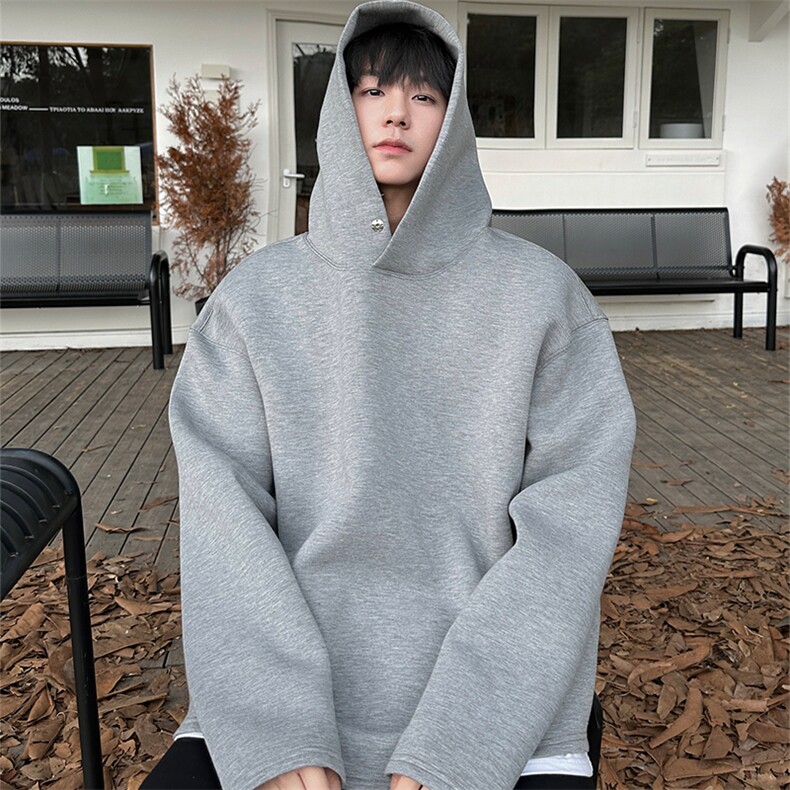 JKSPACE韩风高级设计感ins复合太空棉连帽卫衣男纯色宽松休闲上衣，男装卫衣，星座506A