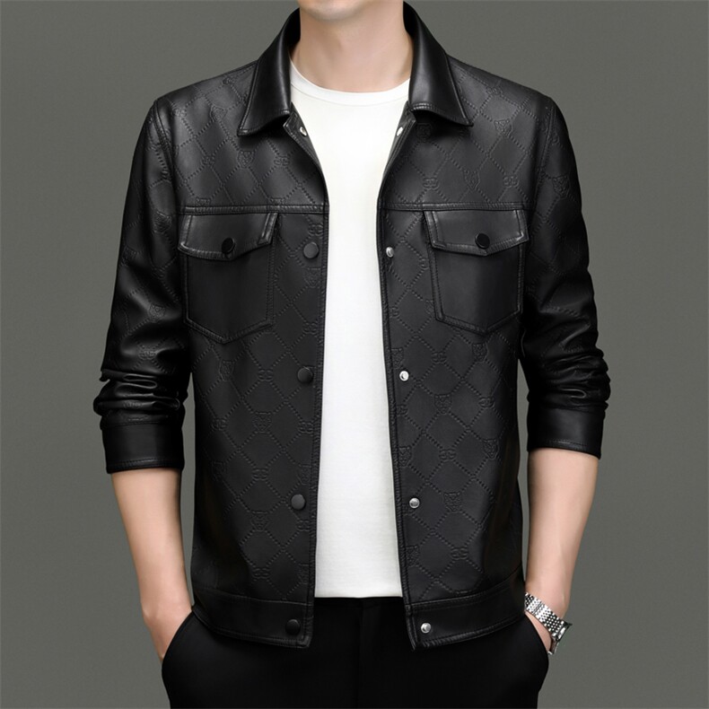 皮衣外套男士2026春秋季新款潮流痞帅翻领机车服休闲皮夹克男,男装夹克,钱塘6003（原4033）