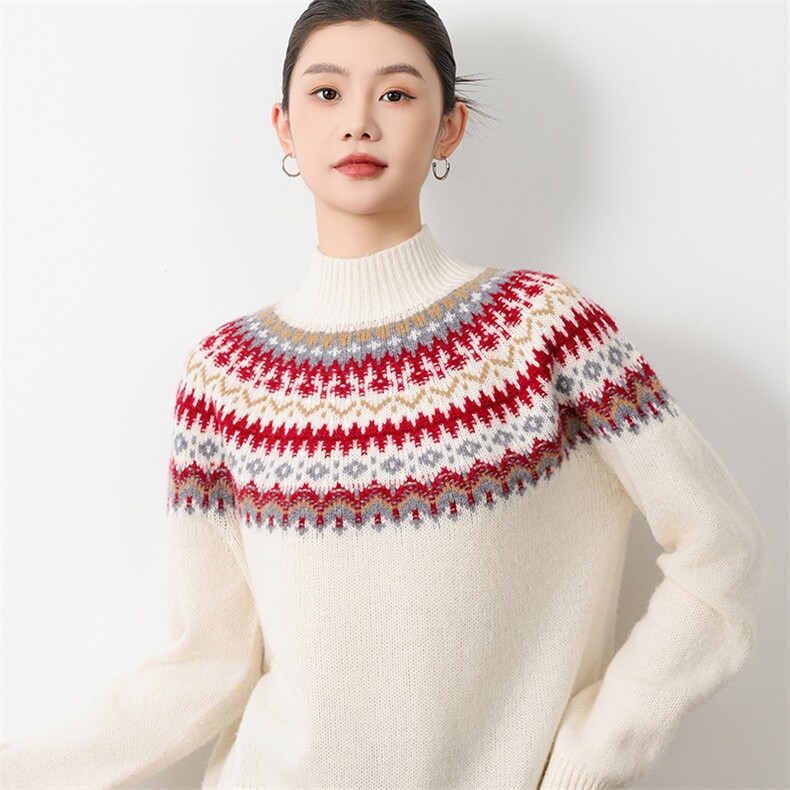 2025年女士秋季一线成衣重工浮雕提花,女装羊毛衫,挚尚羊绒