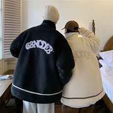 港风情侣装冬装皮毛一体刺绣羊羔毛棉衣男装厚棉服外套G1037P128，男装棉衣，电商A339