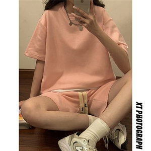 中性风麂皮绒短袖T恤男DT8766P23短裤男DK8767P32套装TZ8757P55图片