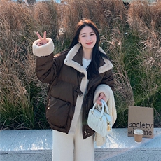羊羔毛领美拉德短款羽绒服女冬季2025新款小个子高级流行设计小众，女装羽绒服，艾米莉亚