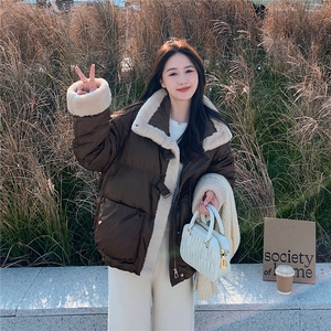 羊羔毛领美拉德短款羽绒服女冬季2025新款小个子高级流行设计小众图片