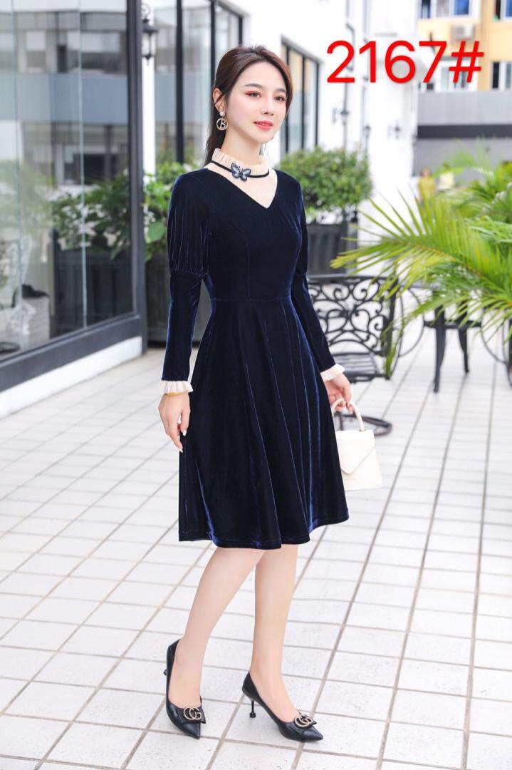 秋季新款：手感丝绒连衣裙，女装连衣裙，罗兰春天