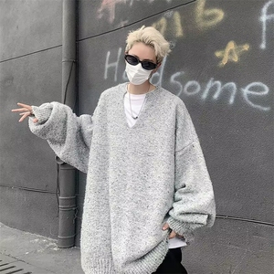 小众高级感V领落肩针织衫毛衣男装秋冬季休闲外穿毛线衣M5695/P65图片