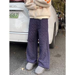 A165-K8785-P7598冬季棉裤不规则菱格压线夹棉宽松直筒休闲裤图片