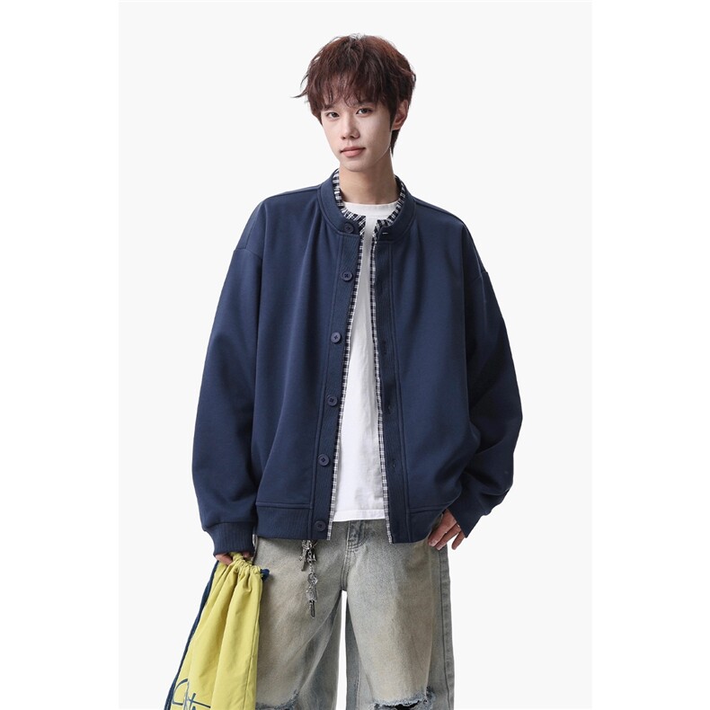 2026新款320g华棉假两件格子拼接宽松开衫外套男J6504特P48控98,女装短外套,电商A001
