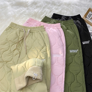 重磅冬季加棉防水拼接羊羔绒棉裤男女款纯色菱格刺绣夹棉保暖裤子,男装棉裤,星座506B