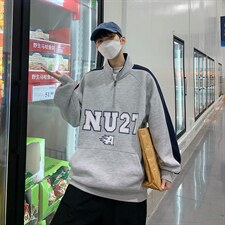 2025秋立领印花半拉链宽松休闲情侣卫衣B266-WY-219-P55，男装卫衣，星座B257-1