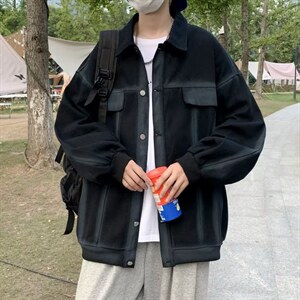 牛仔外套男秋季潮牌小众设计感工装休闲情侣夹克上衣 W3751-P70图片