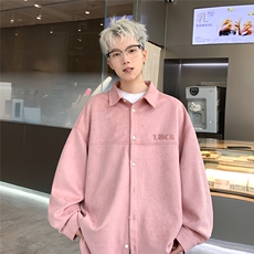 24新款港风麂皮绒字母印花时尚长袖衬衫A247-S8706P55控78，男装衬衫，电商A247