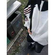 抖音得物高品质美式高街重磅结构织带拼接撞色立领卫衣外套CM41，女装短外套，电商A486-1