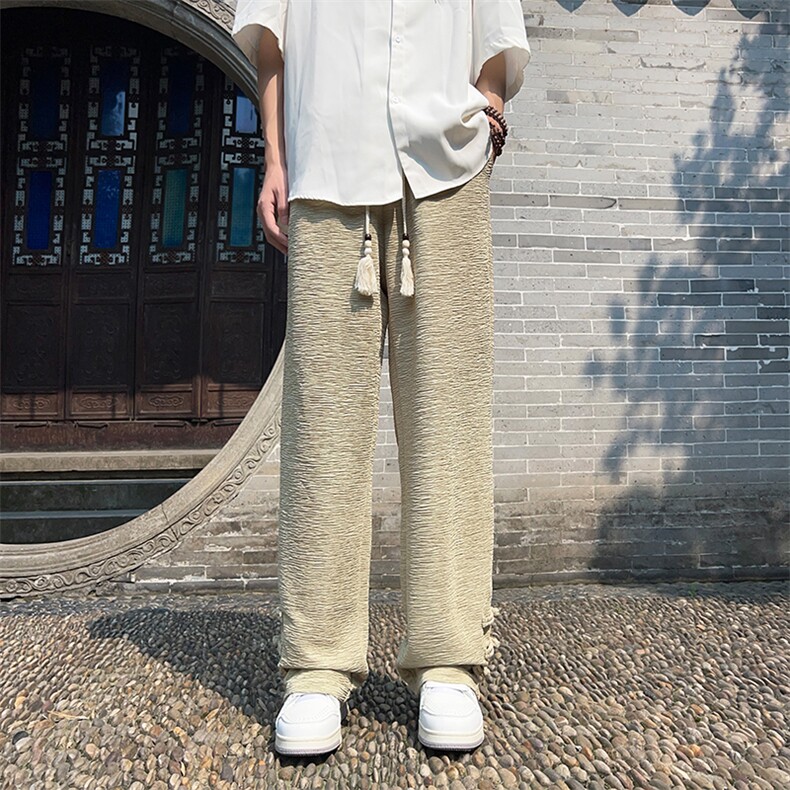 A316-1-K1240特P38控68无差价新款2024风盘扣肌理冰丝直筒裤,男装休闲裤,星座906（原电商a316-1）
