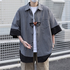 短袖衬衫男宽松假两件上衣ins港风夏季薄款衬衣外套C0513-P35，男装衬衫，星座308B-2