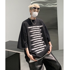 复古水洗做旧字母印花欧美重磅落肩袖短袖T恤XZ514-2-202443-P38，男装T恤，星座514-2(原B239)