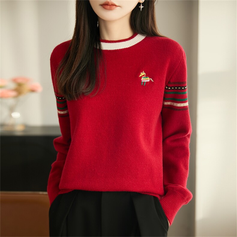 2025年秋季时尚百搭通勤简约休闲刺绣小马，女装针织衫/毛衣，郡淞羊绒