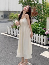 2025夏季新款小清新长裙子收腰显瘦超仙气质感时尚连衣裙套装，女装套装/套裙，莘蕾
