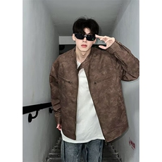 J418-P60美式潮流皮衣外套男春秋季新款复古百搭拉链宽松机车服，男装皮衣，电商B323A