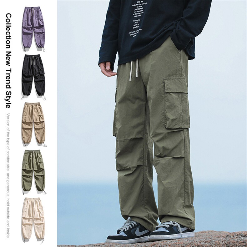 工装裤男春季宽松直筒美式休闲防水户外登山冲锋裤-2403-P40军绿图片