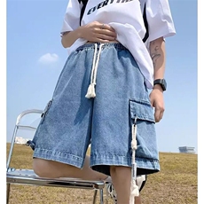 GENIOLAMODE大口袋牛仔短裤男士夏款薄款美式潮流宽松五分中裤子，男装牛仔裤，星座308A-1（原309B-1）