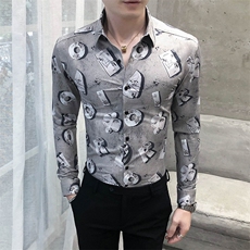 312A-5-290-P55长袖高级感秋季休闲英伦发型师韩版纯色男士衬衣，男装衬衫，星座312A-5