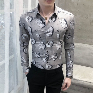 312A-5-290-P55 长袖高级感秋季休闲英伦发型师韩版纯色男士衬衣图片
