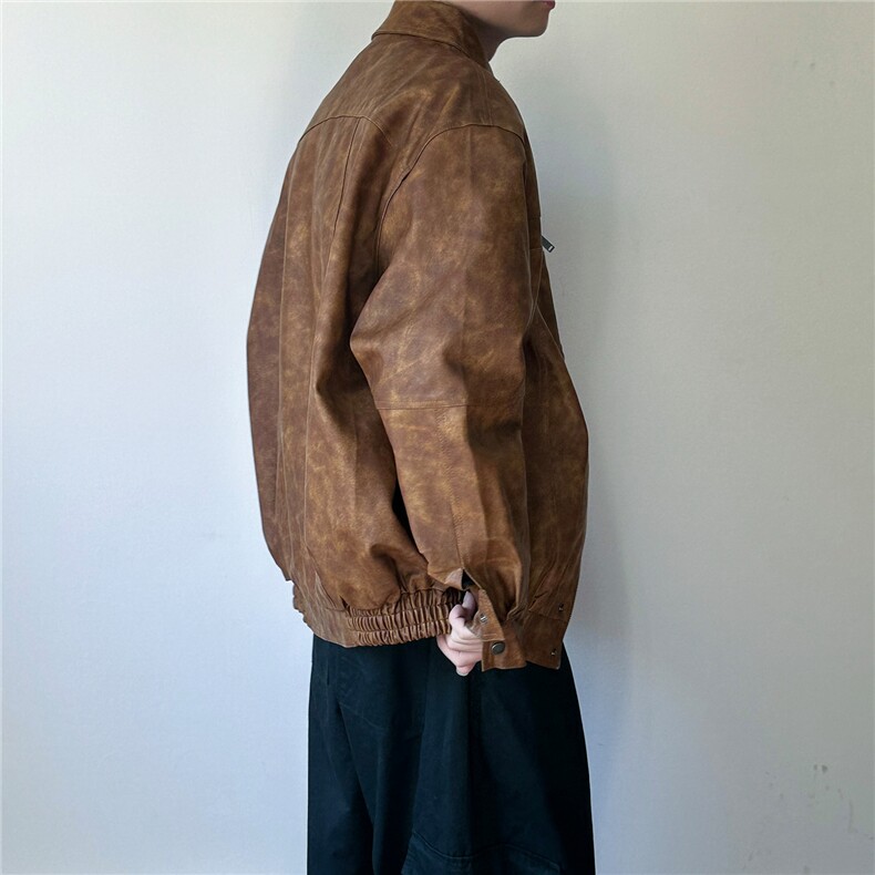 现货-水洗质感复古皮外套男pu机车服潮牌痞帅夹克-AP23106-P115,男装夹克,电商A351