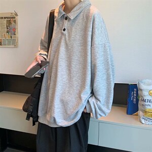 卫衣男春秋季2021新款潮牌ins港风POLO领上衣休闲宽松 W1459-P28图片