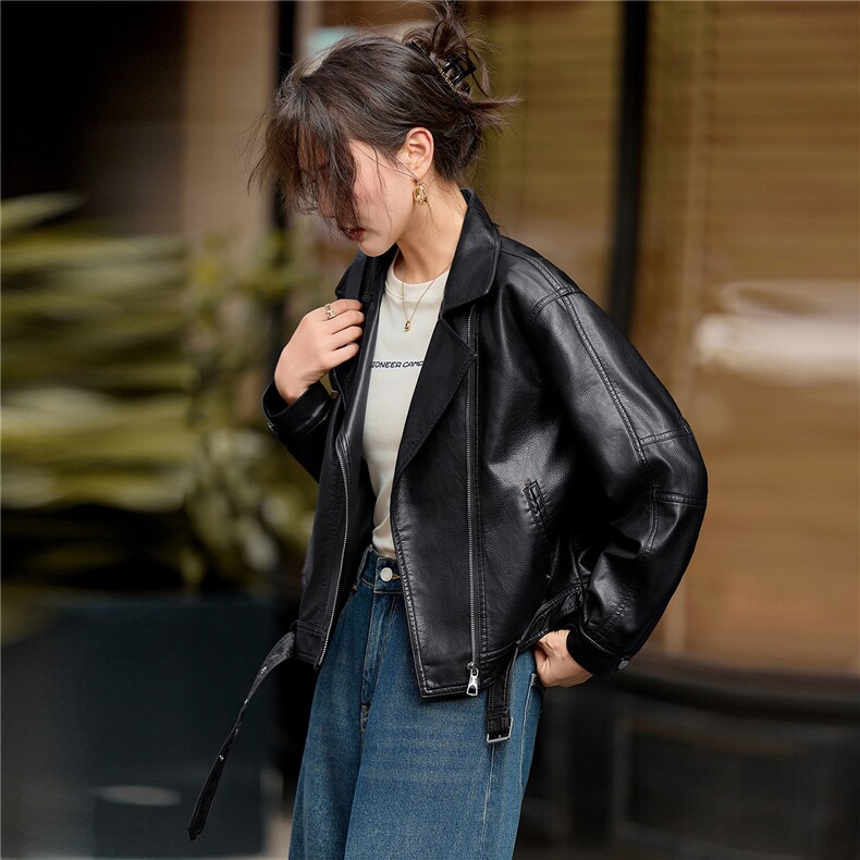 【大量现货】2026秋季女装新款时尚翻领设计感小个子短款皮衣外套,女装皮衣,缘衣格