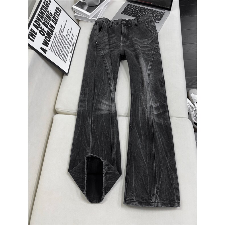 B221 美式ins高街暗黑重工艺修身微喇牛仔裤LK26660-特P46控78图片