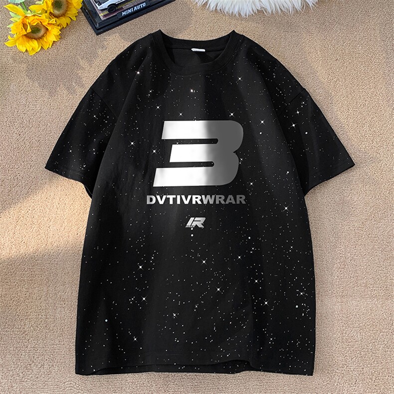 量大优供抖音视频支持得物配合二开美式满天星亮片短袖T恤MTX361,男装T恤,电商A486