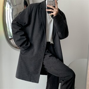 2026新款中长款毛呢风衣西服两件套装TZ01P155可单卖风衣95裤55,男装西服,电商D325
