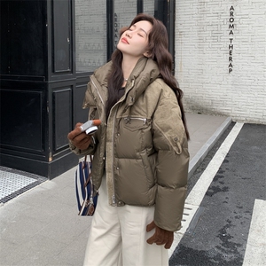 2025年冬季女保暖常规连帽不可拆中古休闲风90白鸭绒羽绒服图片