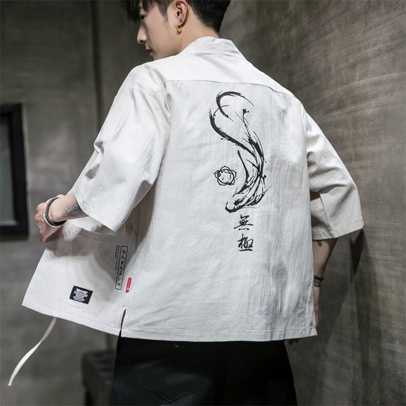 F70P45室内风2024春夏装新款七分袖潮流时尚复古汉服风外套，男装T恤，电商A026