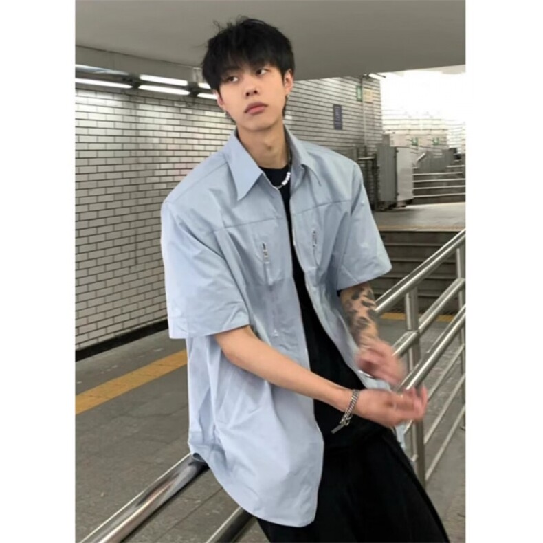 网络图现货！cleanfit拉链设计感衬衫高级设计情侣衬衣RA39-P55,男装衬衫,星座1005-6