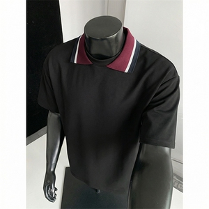 春夏宽松极简高级感廓形上衣cleanfit撞色翻领短袖HY924TP30控58图片