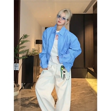 蓝色条纹长袖衬衫男女垫肩短款外套痞帅高级感夹克513ACS2436P59，男装夹克，星座513A