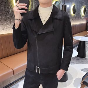 春款店主风高品质麂皮绒翻领夹克韩版男微阔外套 BX003-P135控178图片