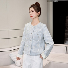 新中式国风外套女欧洲站2025年早春新款韩版圆领重工刺绣夹克上衣，女装短外套，妃曼