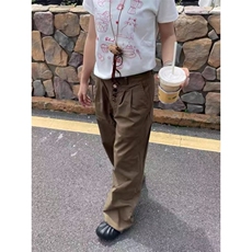 美式高街复古纽扣设计感简约休闲裤男女宽松直筒百搭阔腿长裤，男装休闲裤，星座506A