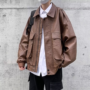 皮衣男韩版潮流口袋痞帅气机车服2023秋冬季新款ins外套W3422-P75