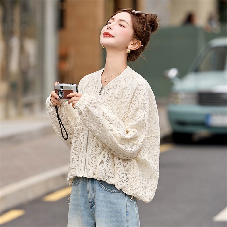 棒球服外套女2025开春新款小个子超好看洋气休闲减龄短款蕾丝夹克,女装防晒衣,依多米