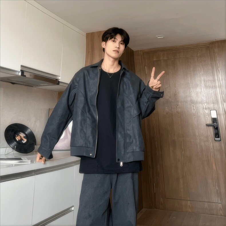 J413-P55美拉德美式复古棕色皮衣外套男潮高级感cleanfit皮夹克,男装皮衣,电商B323A