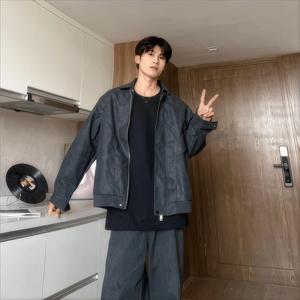 J413-P55 美拉德美式复古棕色皮衣外套男潮高级感cleanfit皮夹克图片