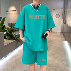 ！2025夏季新款男士华夫格短袖套装学生一套HTZ96P50，男装T恤，电商B220