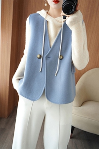双面马甲女2024秋冬新款韩版宽松休闲连帽毛呢背心坎肩外套图片