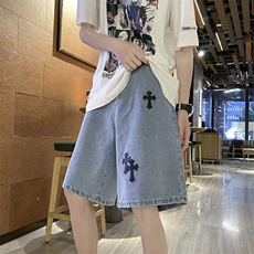 2023夏季薄款牛仔短裤子男士潮流休闲十字架百搭五分裤K3558-P35，男装牛仔裤，星座512-3